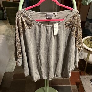 Vanessa Virginia  green Top with Gold Embellishments